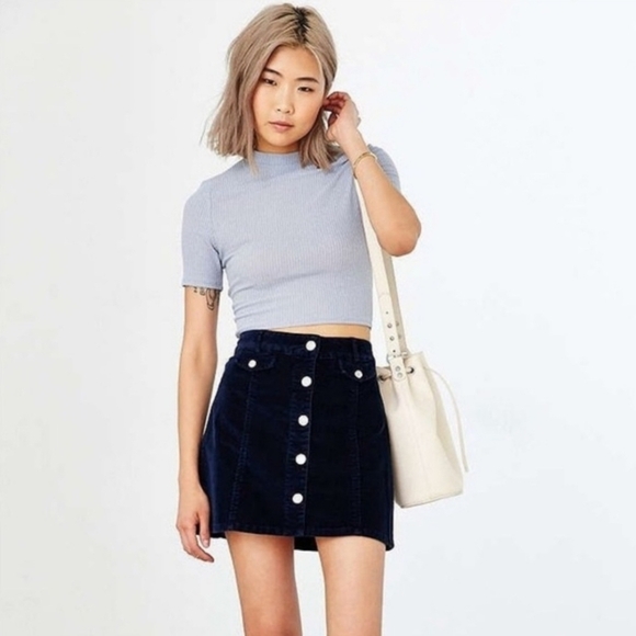 Francesca’s Navy Corduroy Button-up Mini Skirt Cotton Blend NWOT Womens Small - Picture 5 of 11